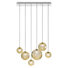 Vistosi Puppet Pendant Light in Amber Transparent Glass And Glossy Chrome Frame