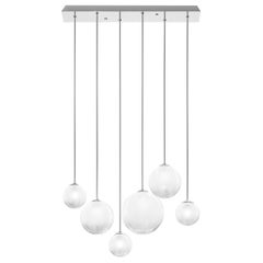 Vistosi Puppet Pendant Light in vetro bianco sfumato e montatura cromata lucida