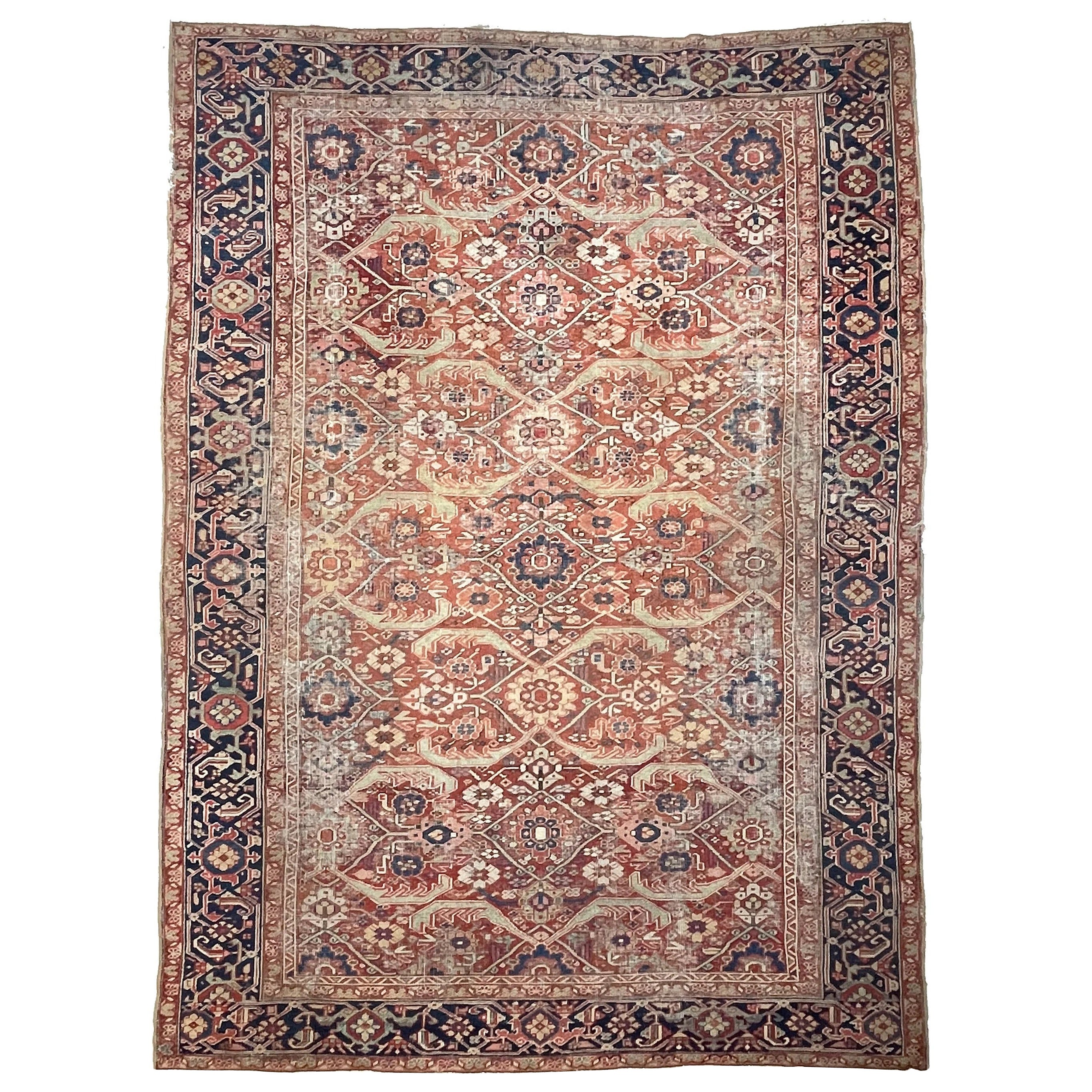 Antique Persian Mahal Rug with Geometric Flower Pattern, circa 1925-1935