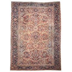 Antique Persian Mahal Rug with Geometric Flower Pattern, circa 1925-1935