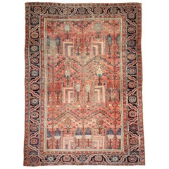 Rare tapis persan ancien Heriz Northwest Village en forme de saule de vie de collection