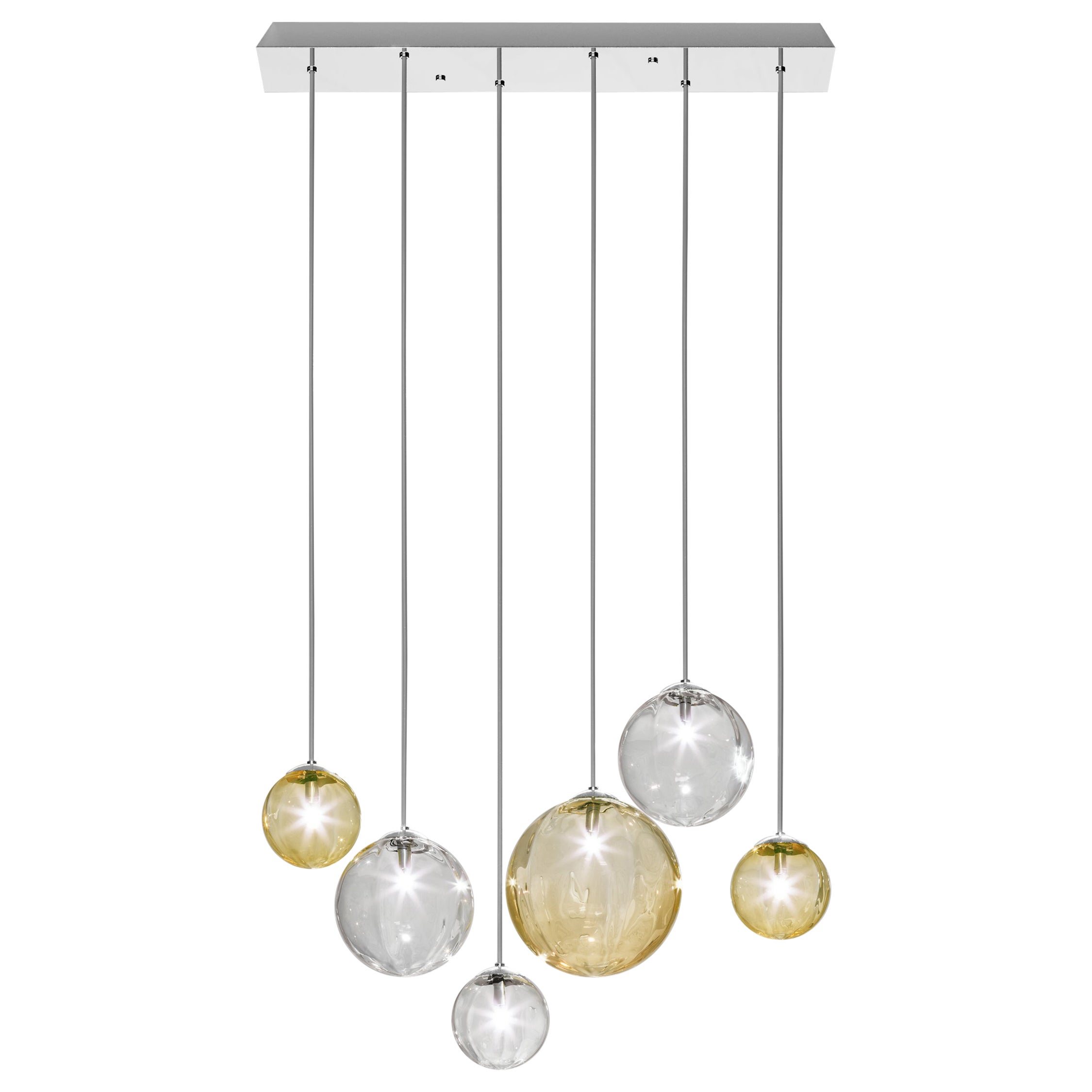 Vistosi Puppet Multi Pendant Light in Multicolor 2 Glass And Glossy Chrome Frame For Sale