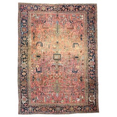 Magnificent Antique Heriz Rug in Salmon/Coral and Green 