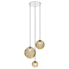 Vistosi Puppet Multipendant Light in Amber Transparent Glass Glossy Chrome Frame