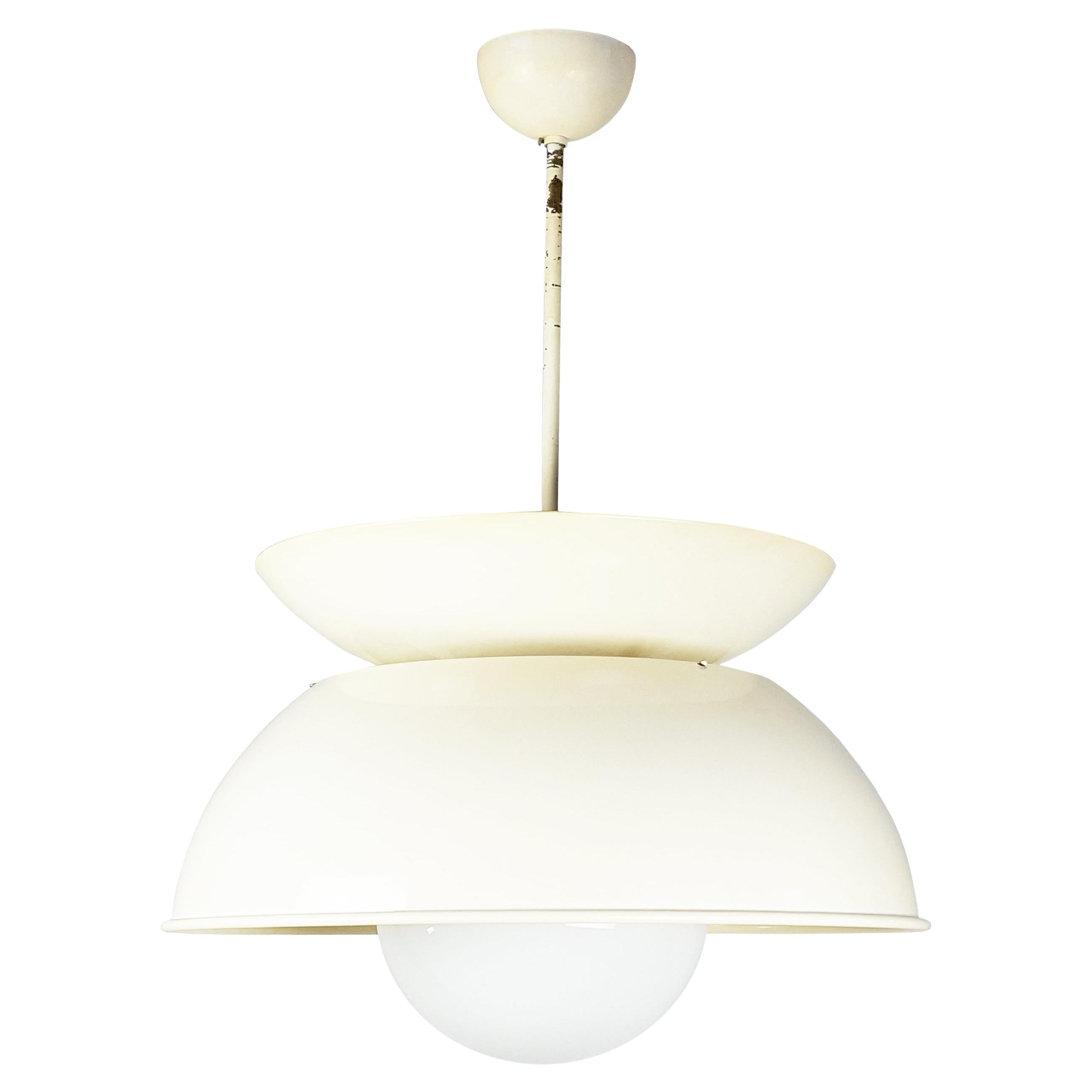 Lampe à suspension Cetra blanche/ivoire des années 1960 de V. Magistretti pour Artemide en vente
