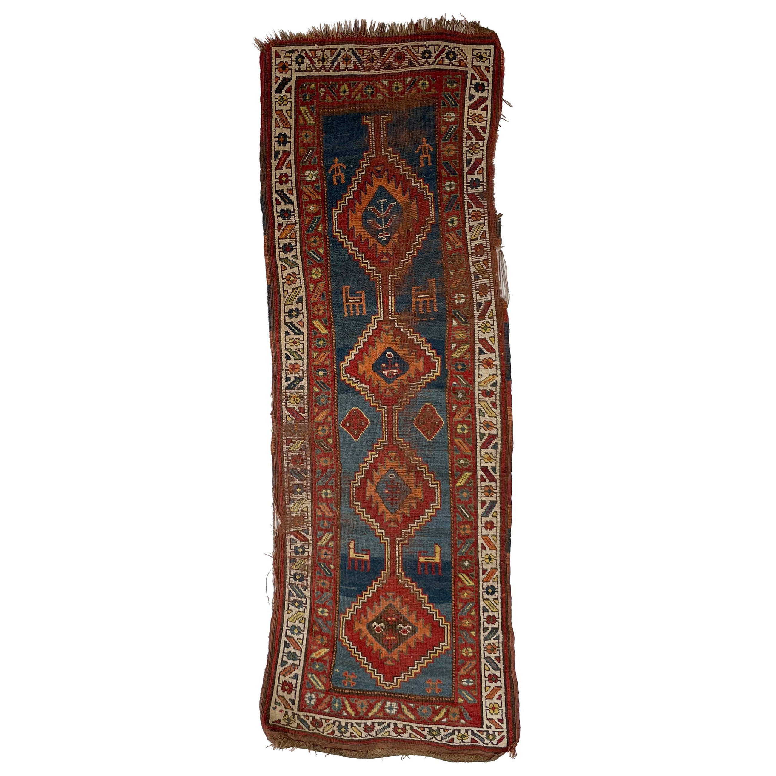 Soulful Nomadic Antique Kurdish Runner con Animales Místicos