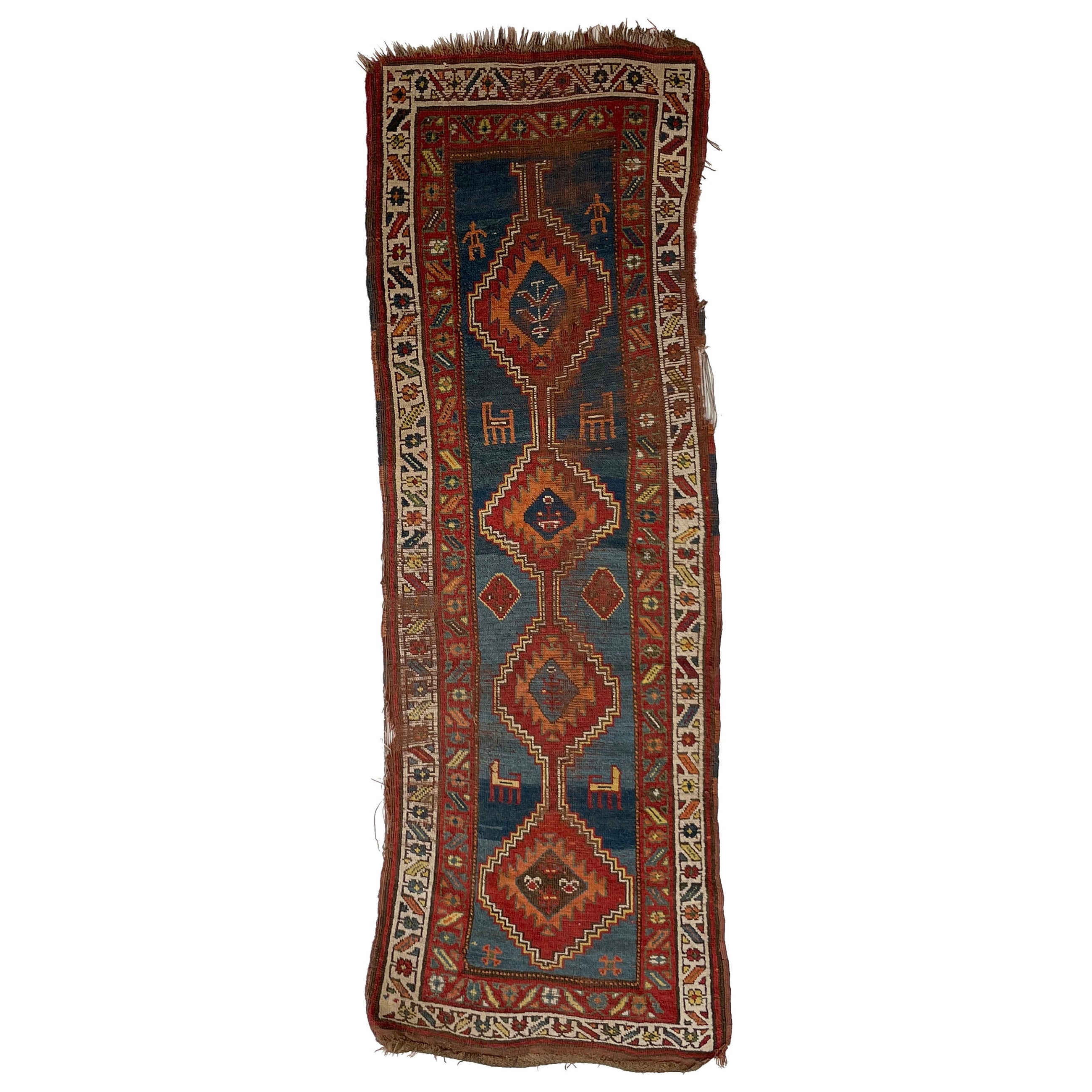 Tapis de couloir kurde ancien et nomade avec animaux mystiques