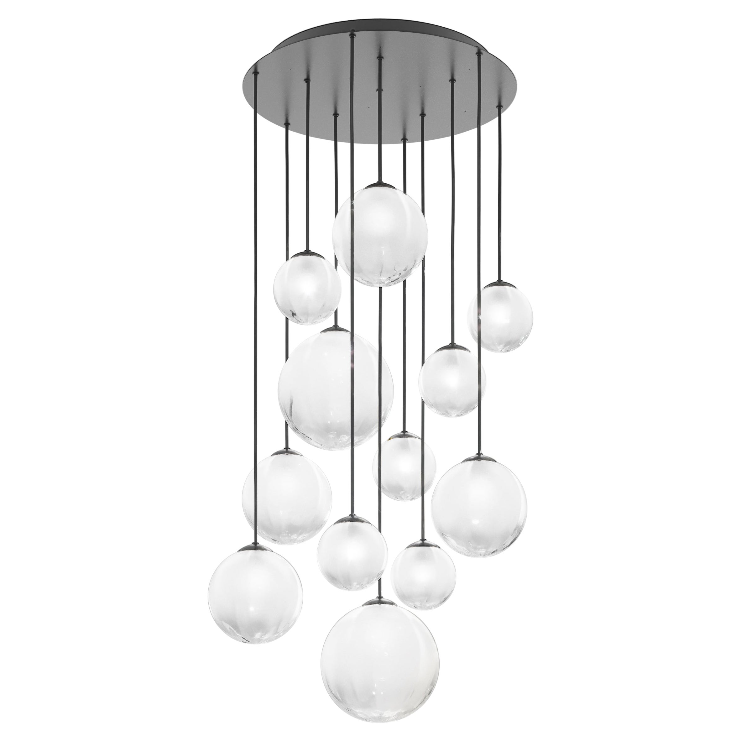 Vistosi Puppet Pendant Light in White Shaded Glass And Matte Black Frame