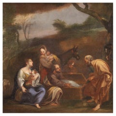 18th Century Oil on Canvas Italian Antique Genre Scene Landscape Painting, 1760