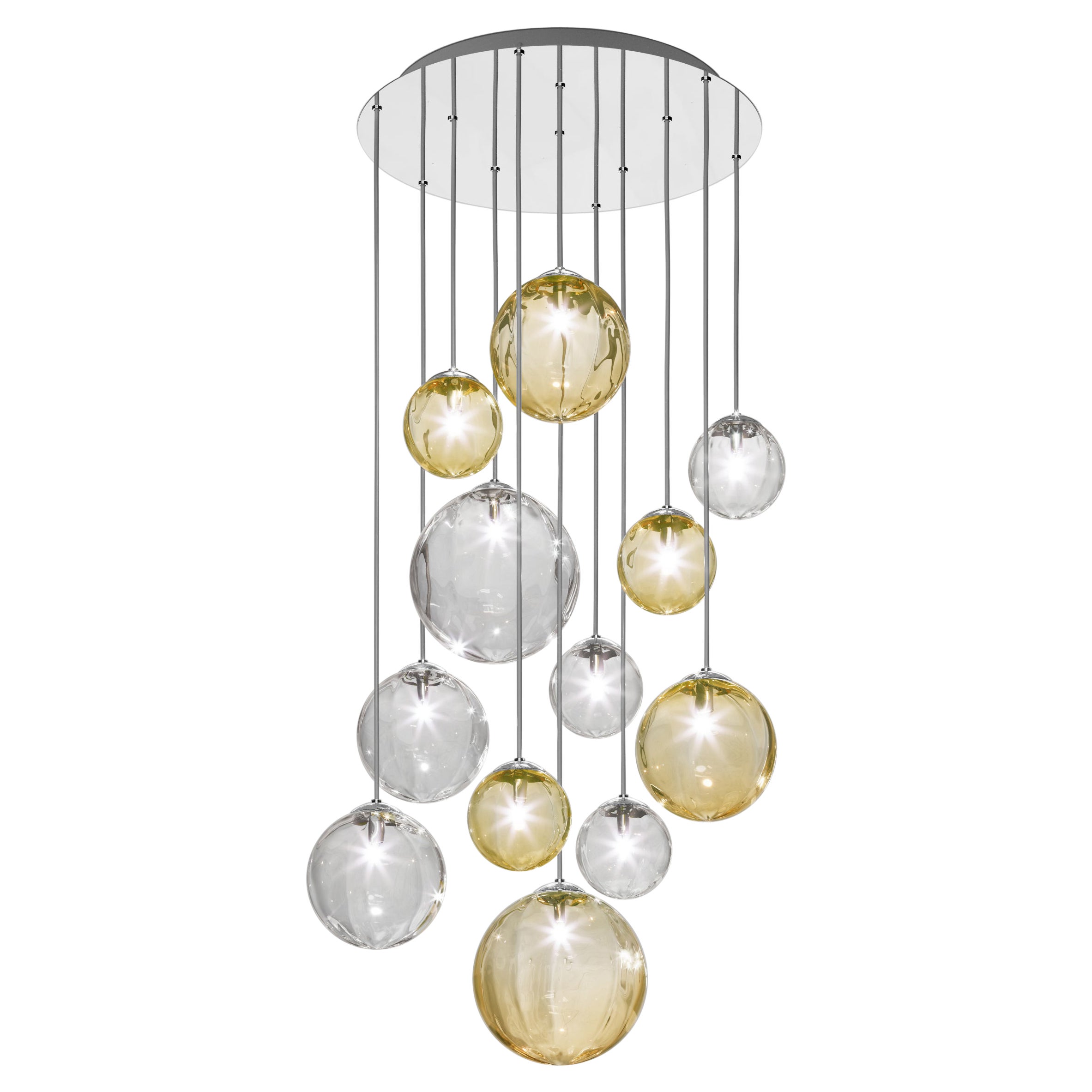 Vistosi Puppet Pendant Light in Multicolor Glass And Glossy Chrome Frame For Sale