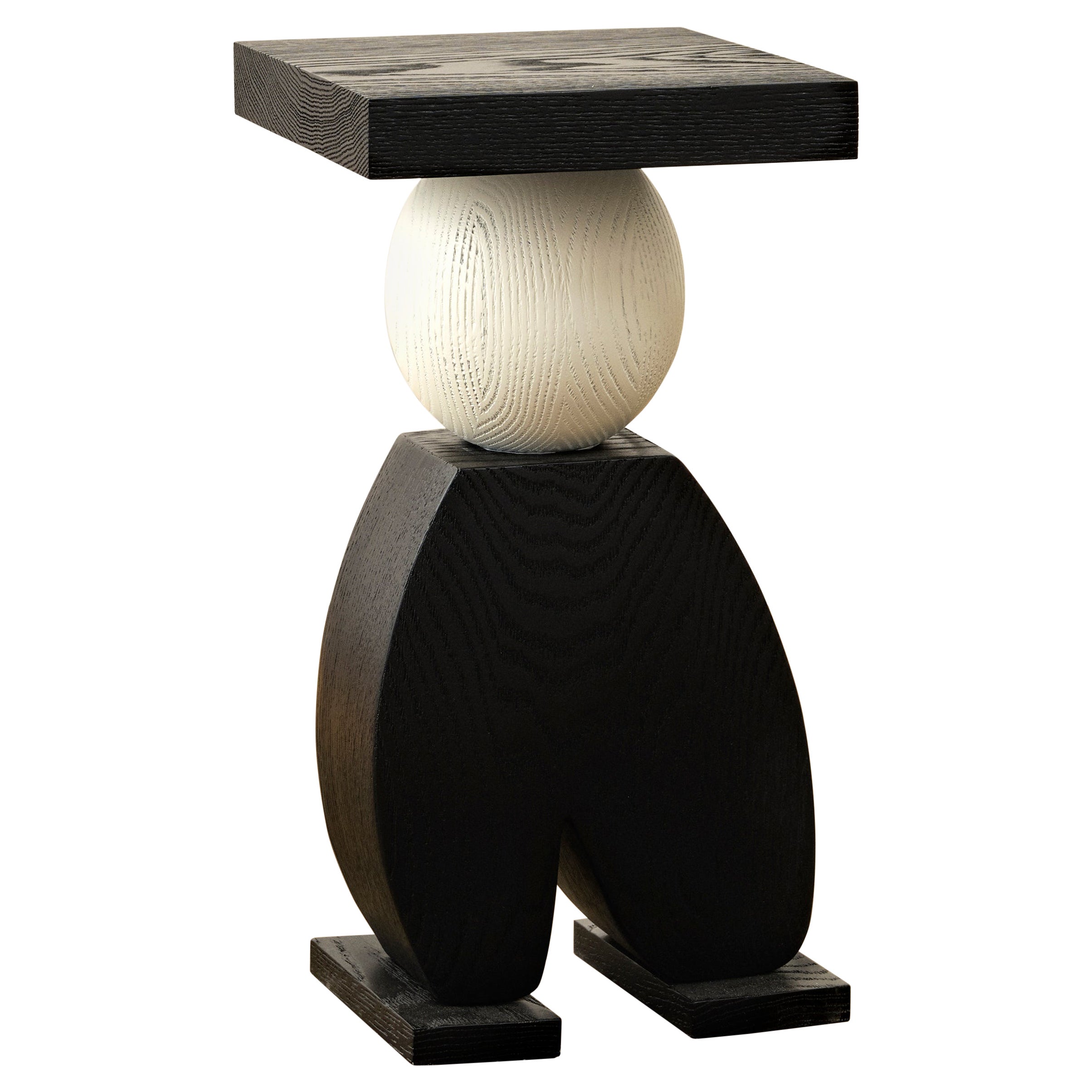 Wire Brushed Black and White Solid Oak Pantalone Side Table by Animate Objetcs For Sale