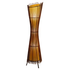 Sculptural Kobe Floor Lamp in Bamboo and Canvas, France 1980s