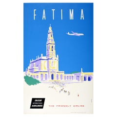 Original Vintage Travel Poster Fatima Portugal Irish International Airlines Art