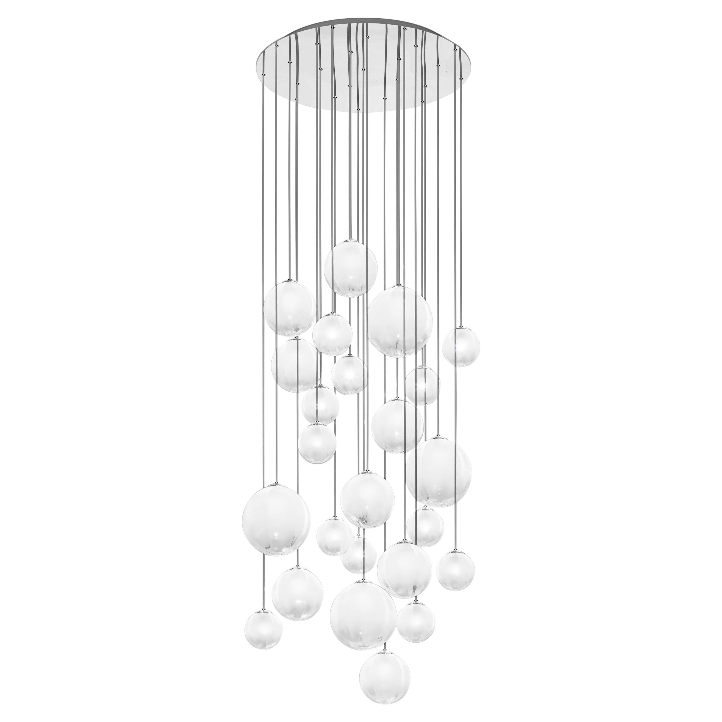 Vistosi Puppet Pendant Light in vetro bianco sfumato e montatura cromata lucida