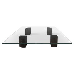 Modern Coffee Table 'Quarter', Square Glass Top, Smoked Oak