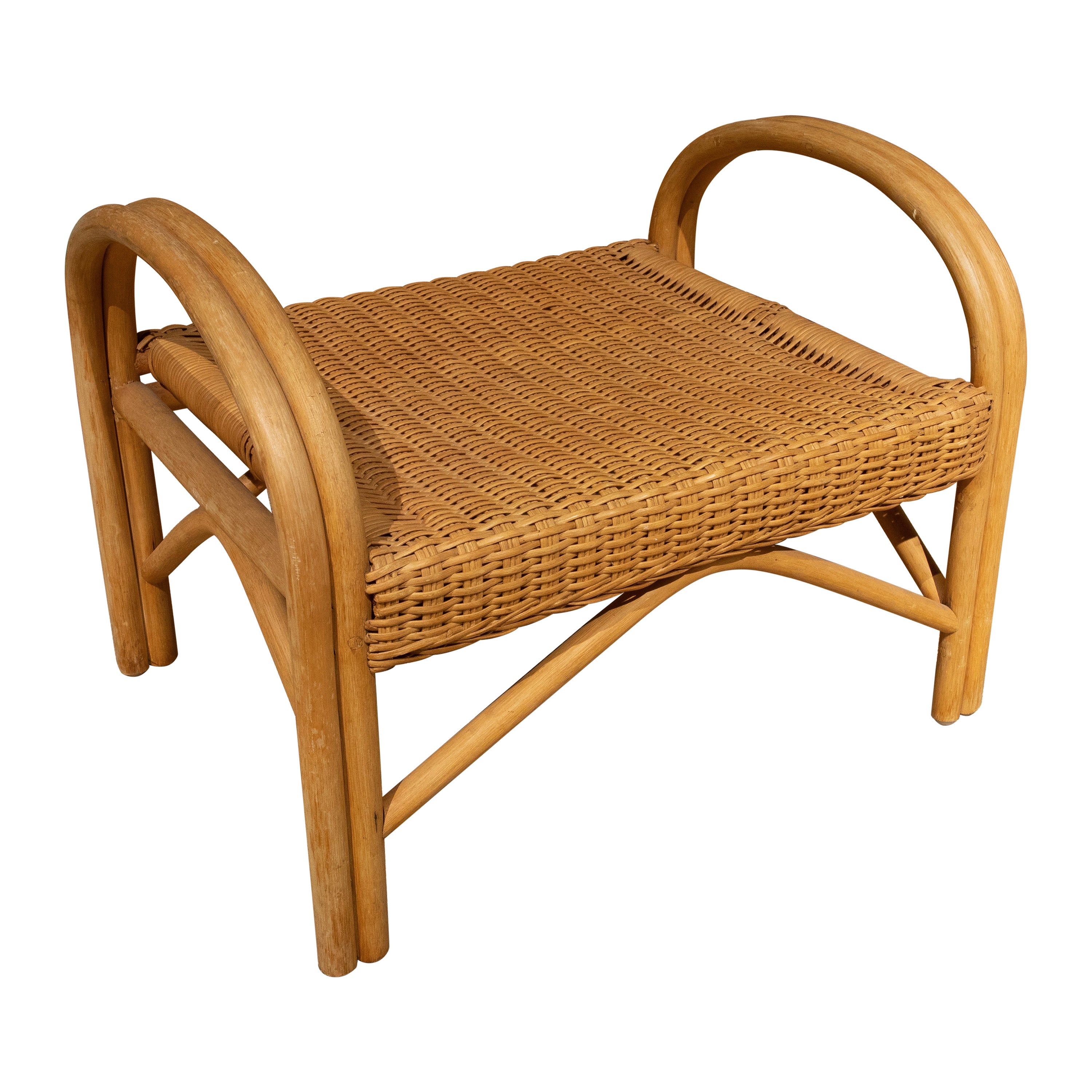 1970s Handmade Bamboo and Wicker Bench For Sale