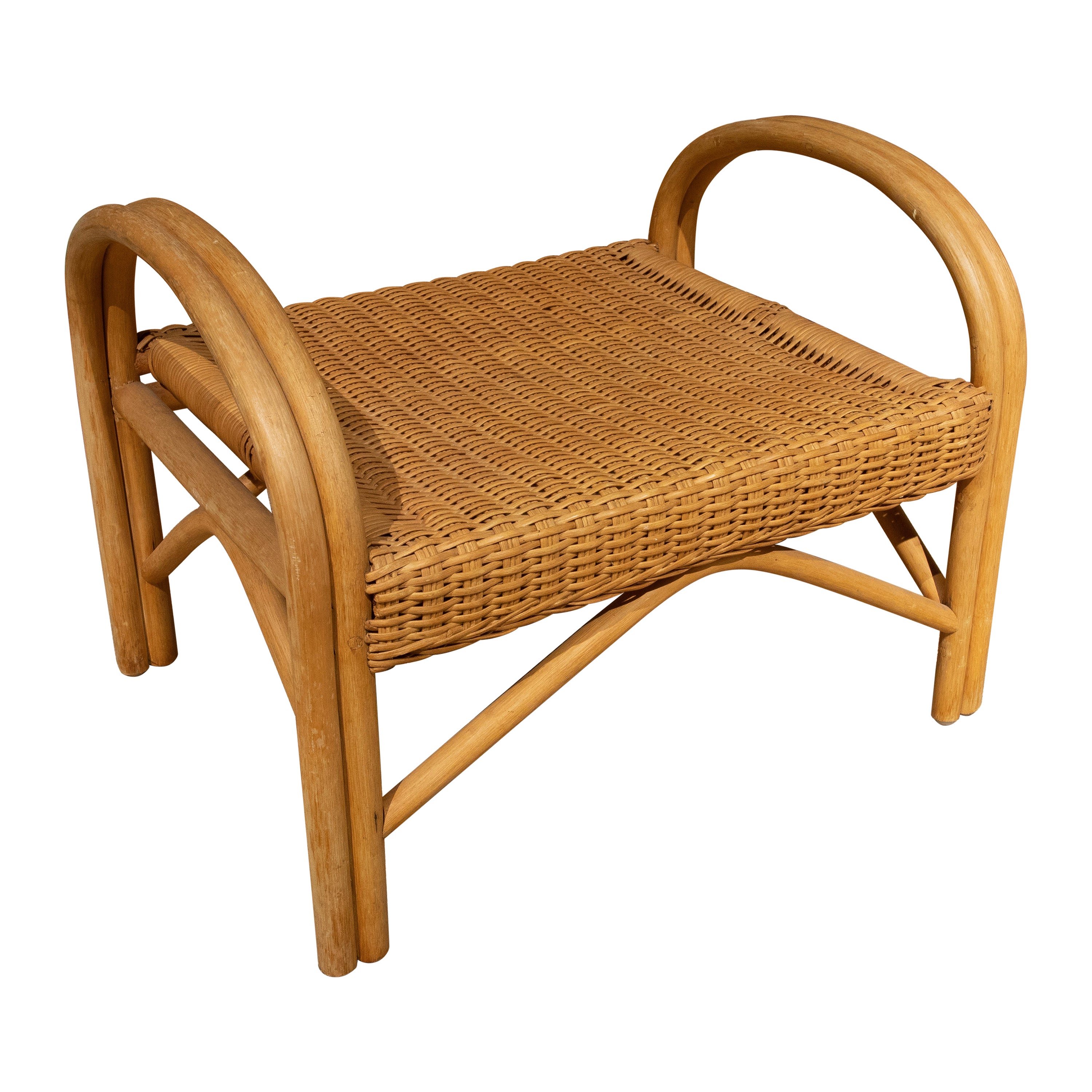 1970s Handmade Bamboo and Wicker Bench