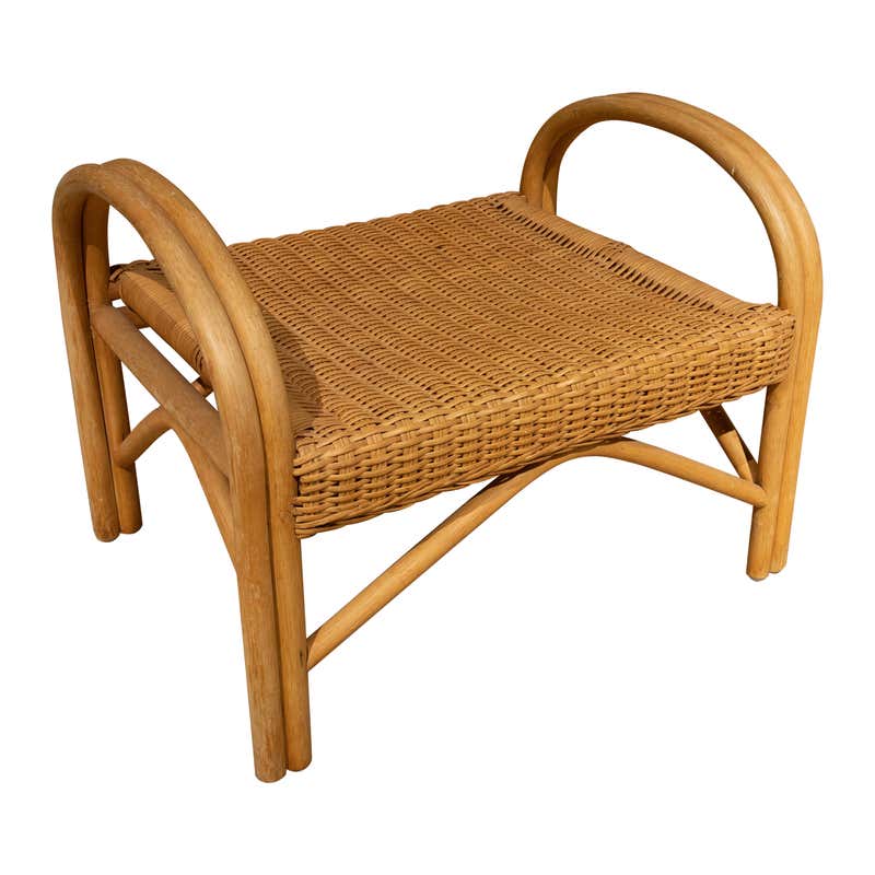 Pair of Handmade Rattan and Wicker Round Benches For Sale at 1stDibs