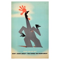 Affiche vintage d'origine de la Seconde Guerre mondiale When You Go Out Don't Crow Cockerel Abram Games Art