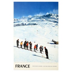Original Vintage Ski Travel Poster France Winter Sports Alps Alpe d'Huez Isere