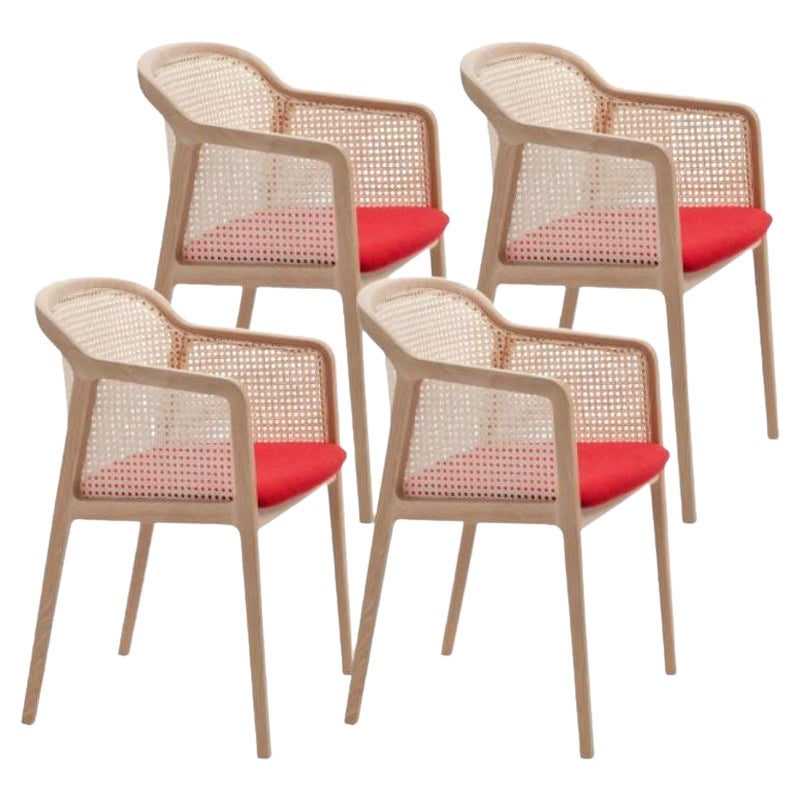 Set of 4, Vienna Little Armchair, Beech Wood, Red Contour by Colé Italia For Sale