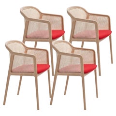 Set of 4, Vienna Little Armchair, Beech Wood, Red Contour by Colé Italia
