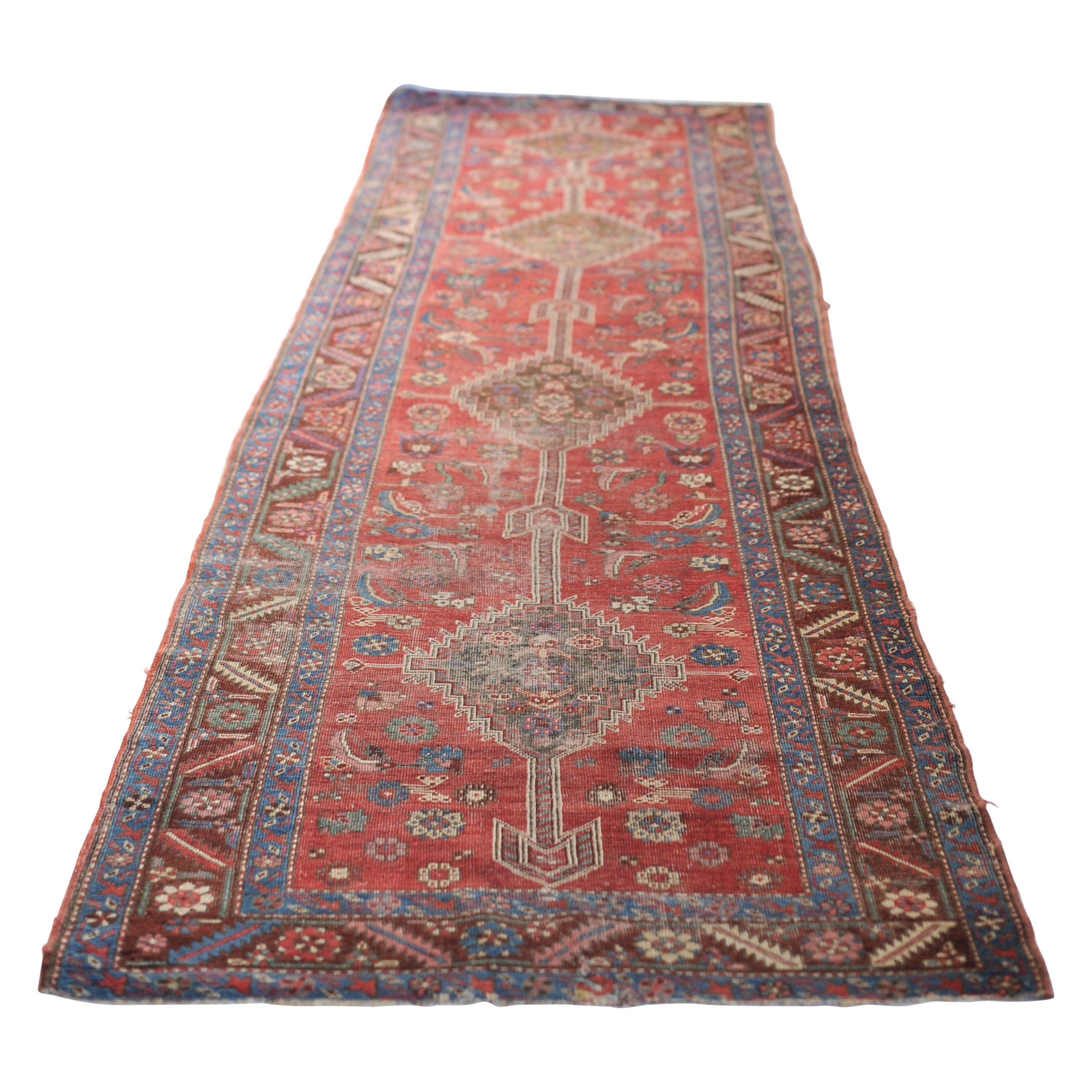 Tapis de couloir tribal ancien à quatre médaillons, vers les années 1880