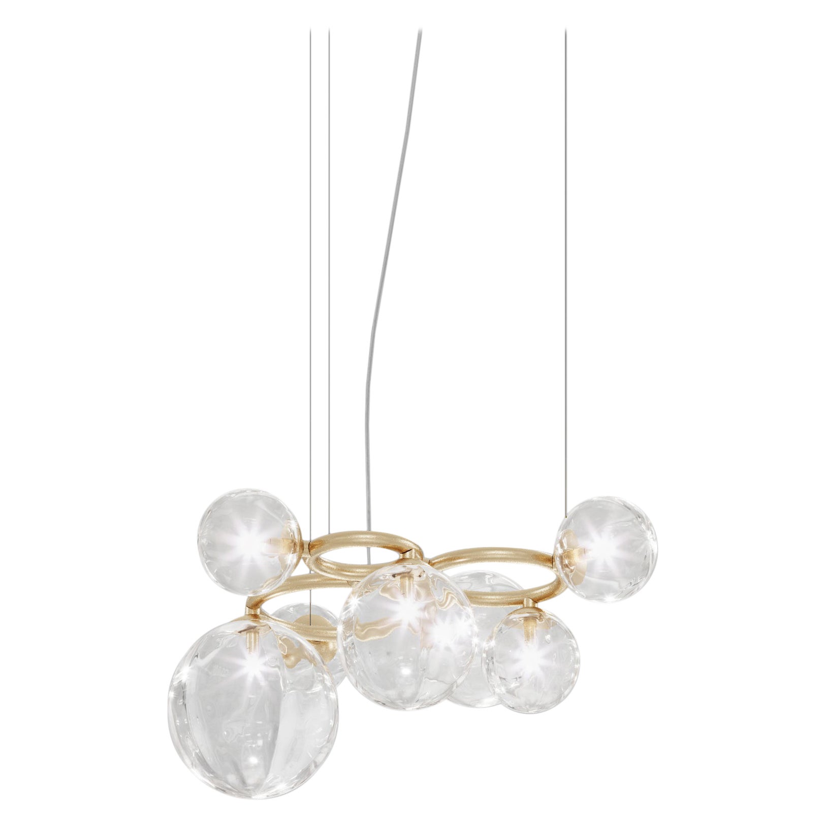 Lampe à suspension Vistosi en verre cristal transparent et cadre en or mat en vente