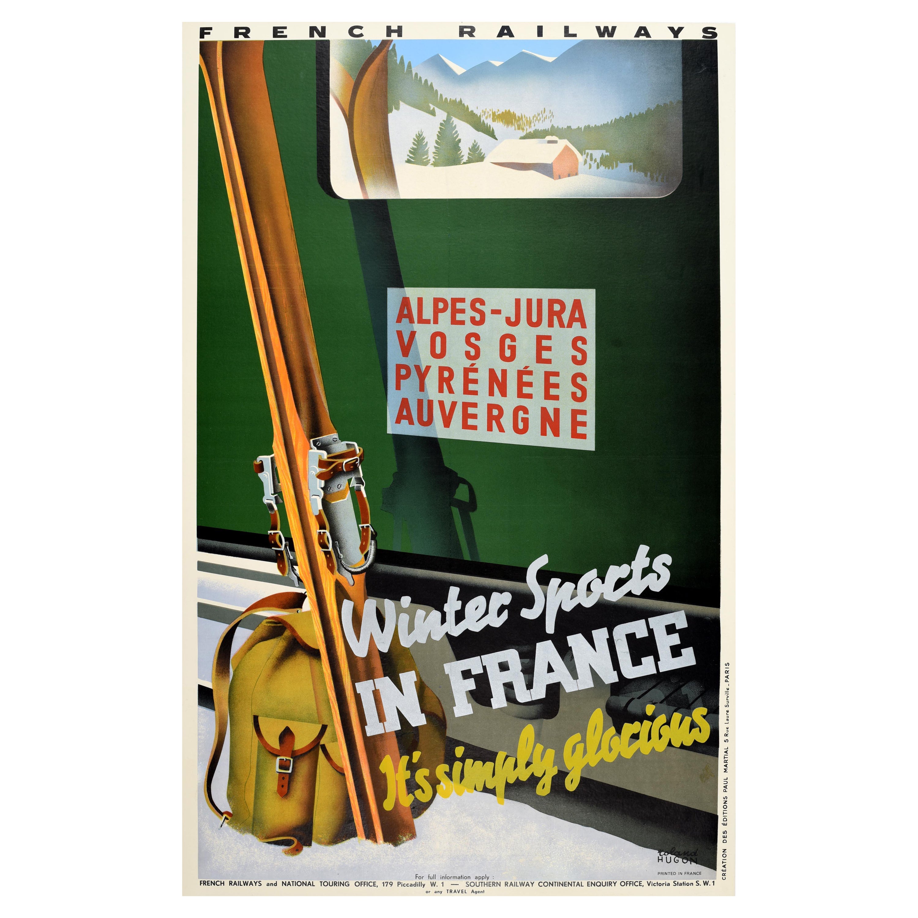 Original-Vintage-Reiseplakat, Skifahren, Wintersport, Frankreich, Französische Eisenbahnen