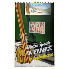 Original Vintage Skiing Travel Poster Winter Sports In France French Railways