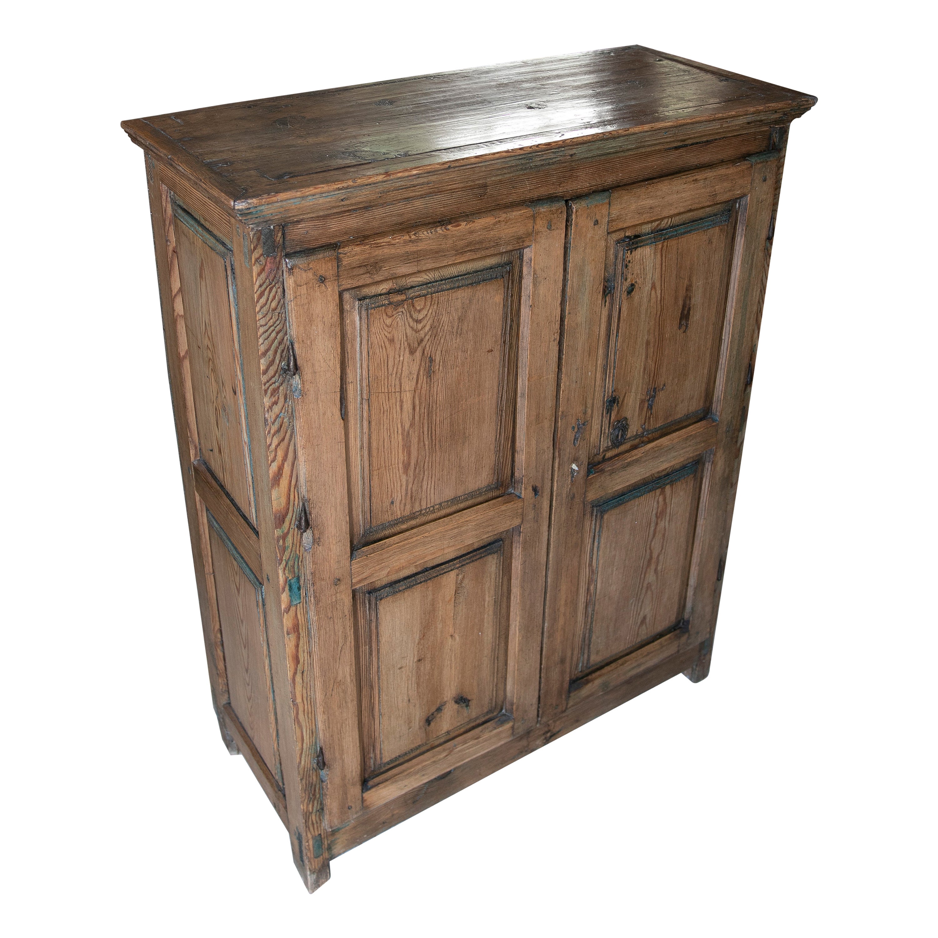 Spanish Pinewood Kitchen Cupboard-Cabinet with Doors  For Sale
