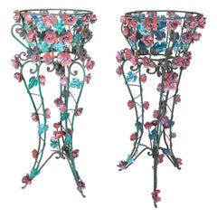 Vintage  French  Pair of Hand-Painted Iron and Metal Supports for Planters