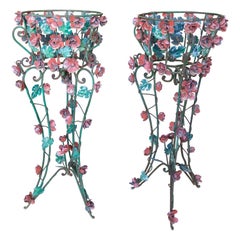 French  Pair of Hand-Painted Iron and Metal Supports for Planters