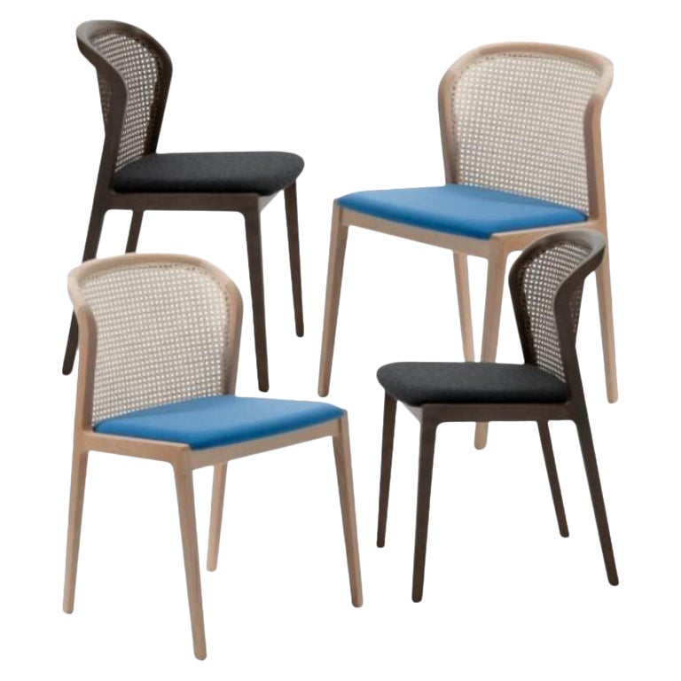 Set of 4, Vienna Chair, Canaletto Anthracite & Beech Light Blue by Colé Italia For Sale