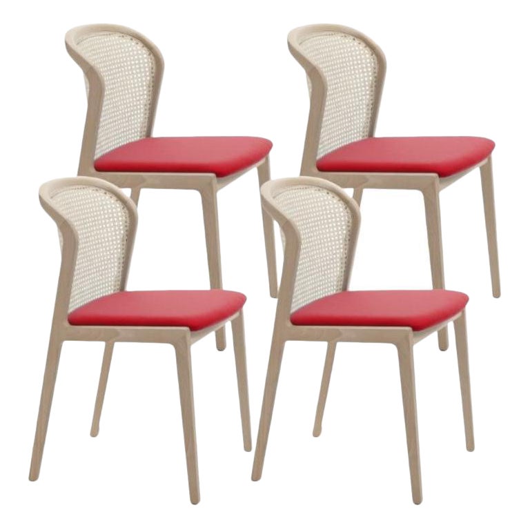 Set of 4, Vienna Chair, Beech Wood, Red by Colé Italia For Sale