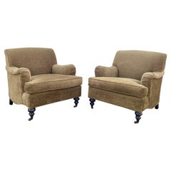 Mason-Art English Library Chenille Club Chairs on Castors, Set of 2