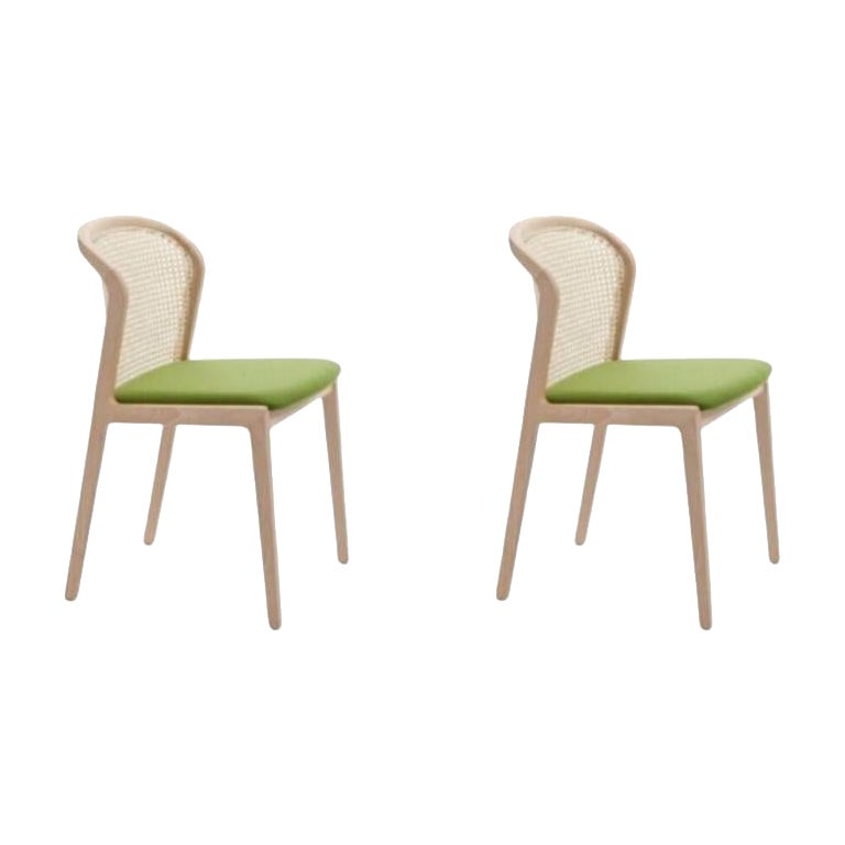 Set of 2, Vienna Chair, Natural Beech Wood, Nord Wool Green by Colé Italia For Sale