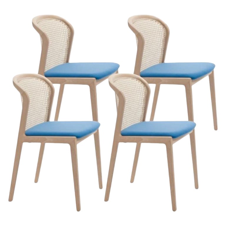 Set of 4, Vienna Chair, Beech Wood, Light Blue by Colé Italia For Sale