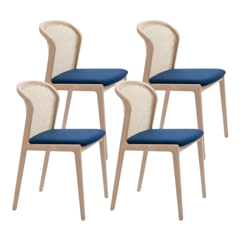 Ensemble de 4, chaise Vienne, bois de hêtre, bleu par Colé Italia en vente