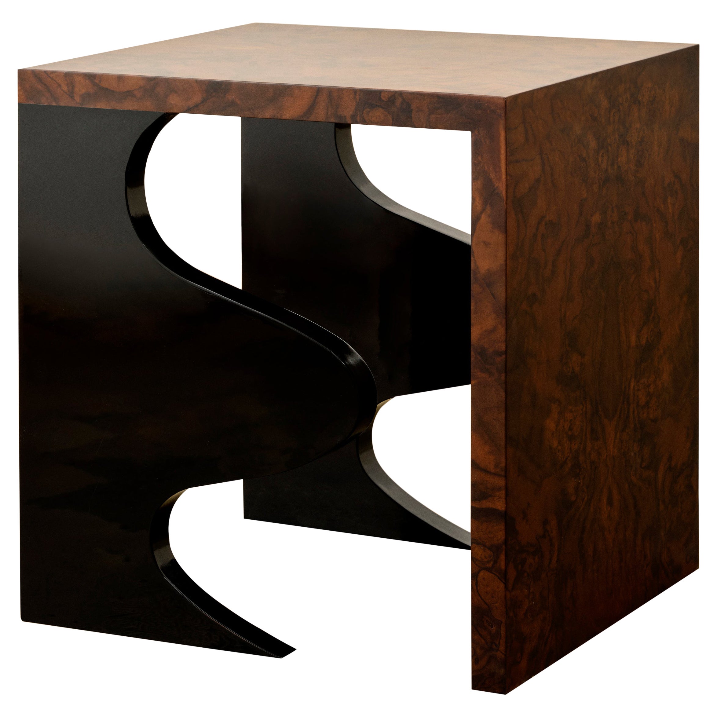 Animate Objects Harlequin Side Table, Walnut Burl Veneer, Gloss Lacquered Wood