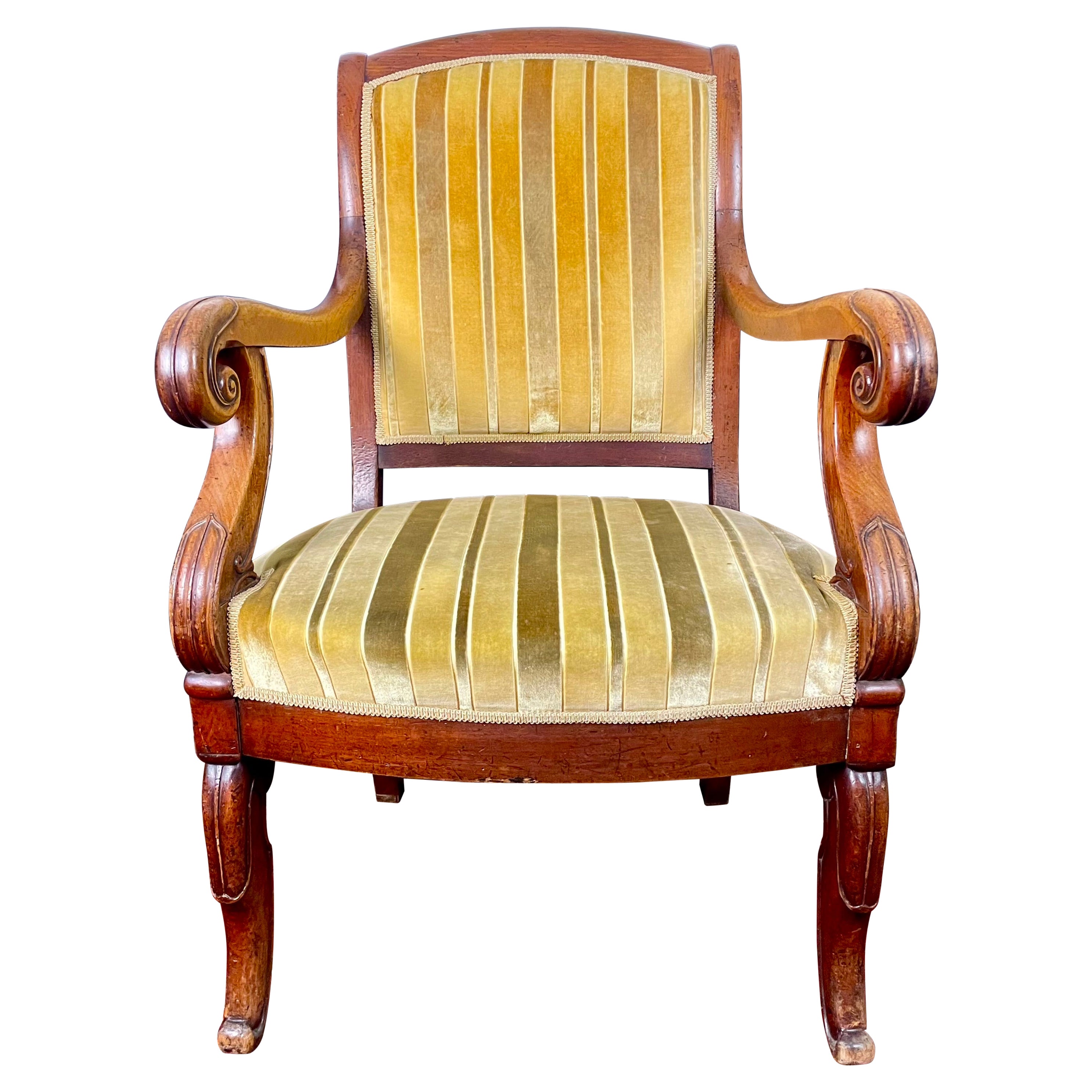 Französische Sessel mit Sticks, geschnitztes, geformtes Mahagoni - Empirezeit 19.