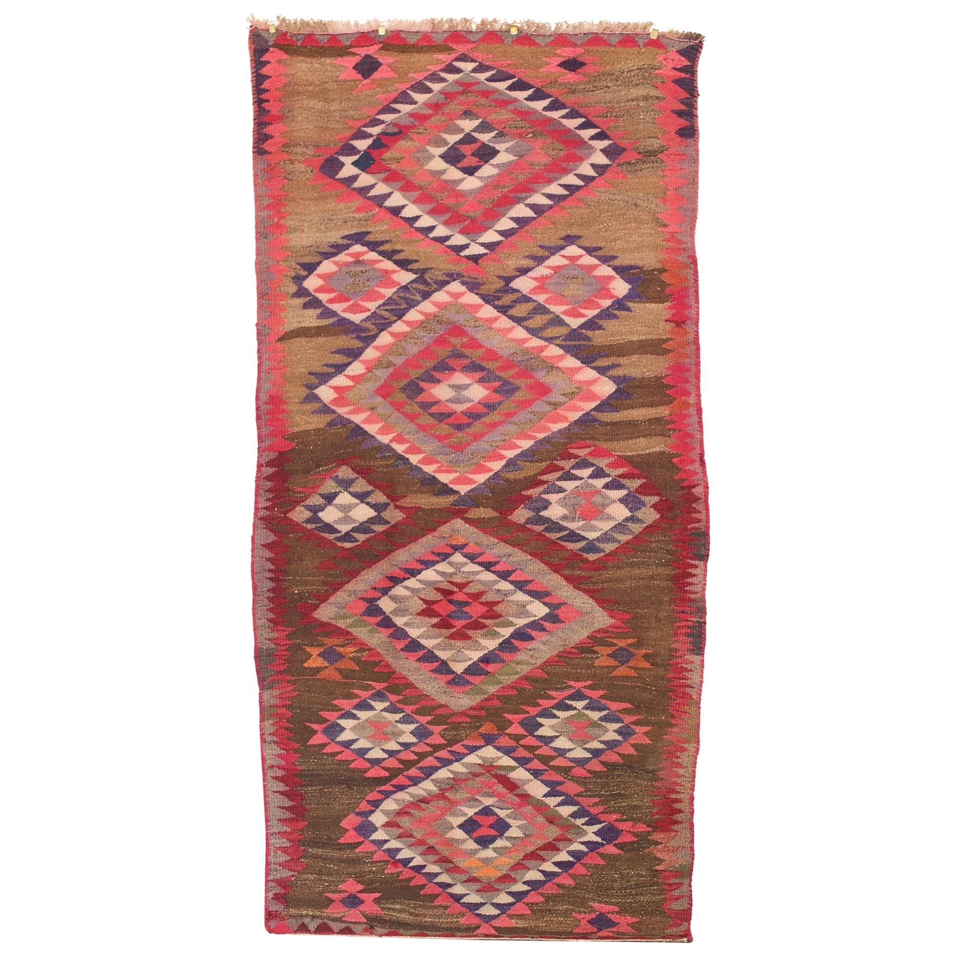 Rosafarbener Stammes-Kilim-Teppich