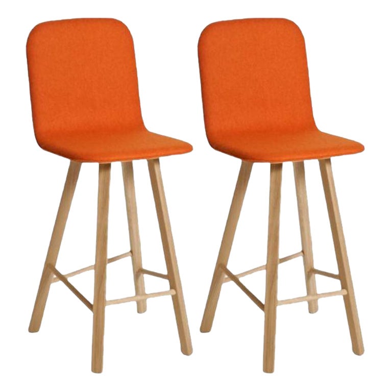 Set of 2, Tria Stool, High Back, Upholstered Wool, Orange by Colé Italia