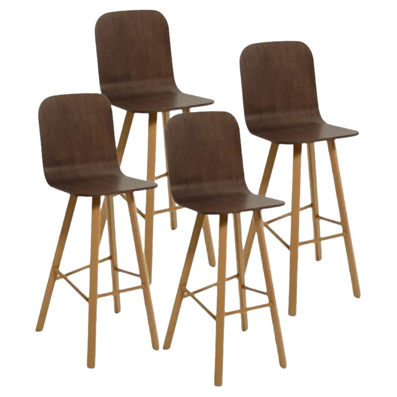 Set of 4, Tria Stool, High Back, Canaletto Walnut by Colé Italia For Sale