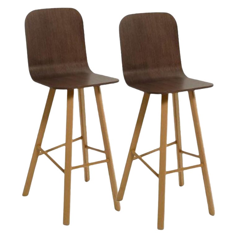Set of 2, Tria Stool, High Back, Canaletto Walnut by Colé Italia For Sale