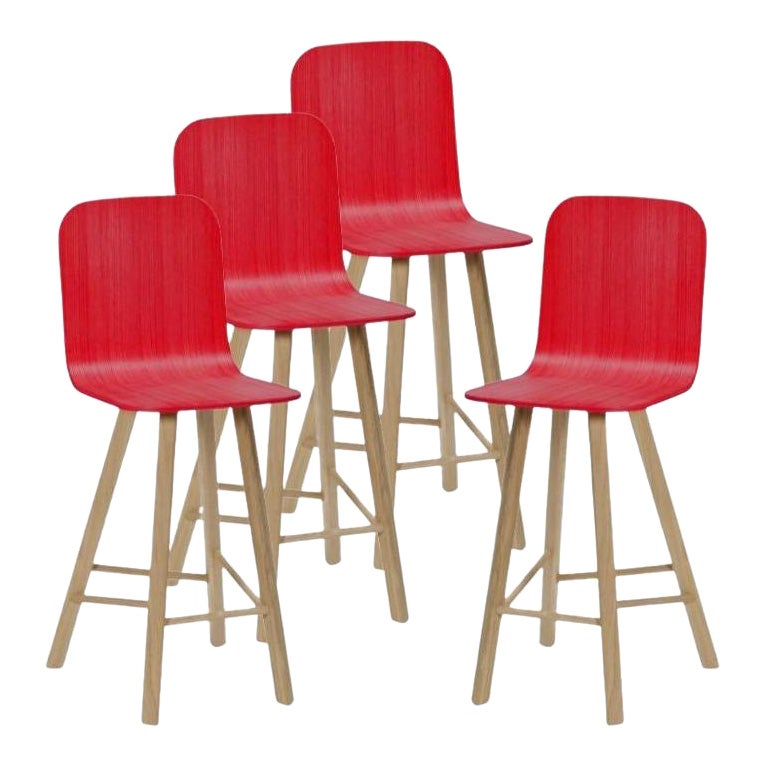 Set of 4, Tria Stool, Tapparelle High Back Red by Colé Italia For Sale