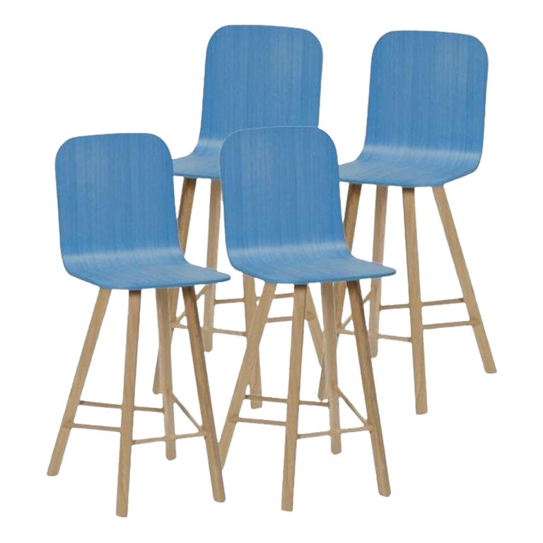 Set of 4, Tria Stool, Tapparelle High Back Denim Blue by Colé Italia For Sale