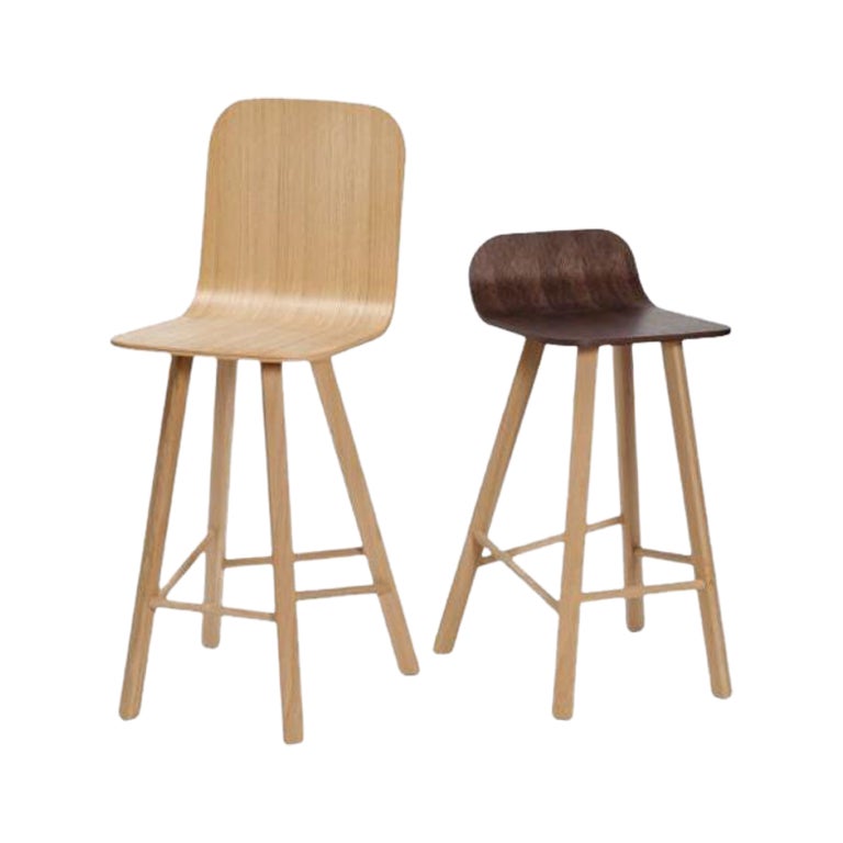 Set of 2 Tria Stools, Low Back Coffee & High Back Oak by Colé Italia For Sale