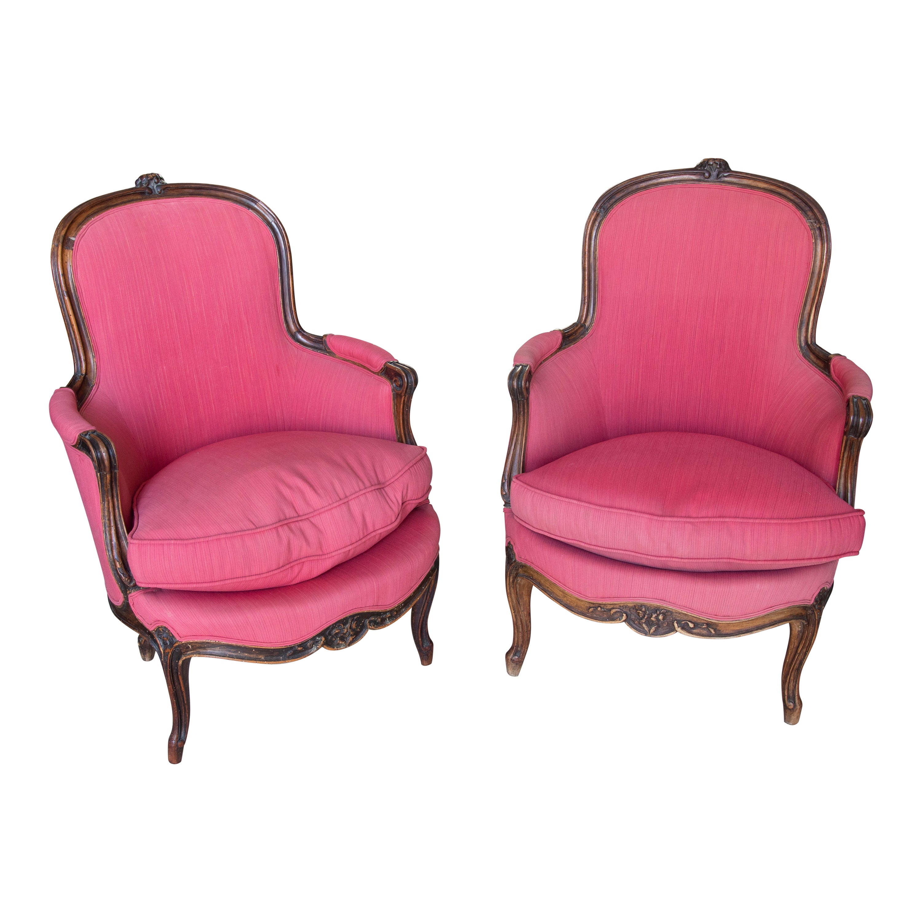 18th Century French Pair of Wooden Upholstered Armchairs For Sale