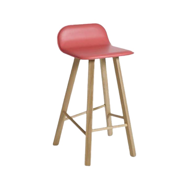 Taburete Tria, respaldo bajo, cuero Rojo by Colé Italia